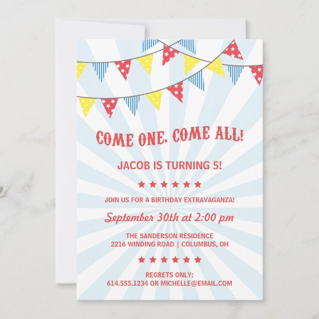 Fun Circus Birthday Party Invitation (Front)