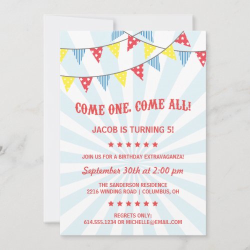 Fun Circus Birthday Party Cards
