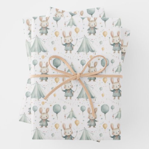 Fun Circus Bunny Balloons Pattern Baby Shower Wrapping Paper Sheets