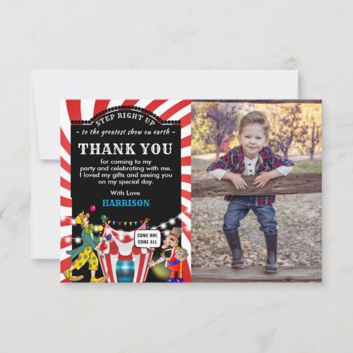 Fun Circus Carvinal Kids Birthday Thank You Card