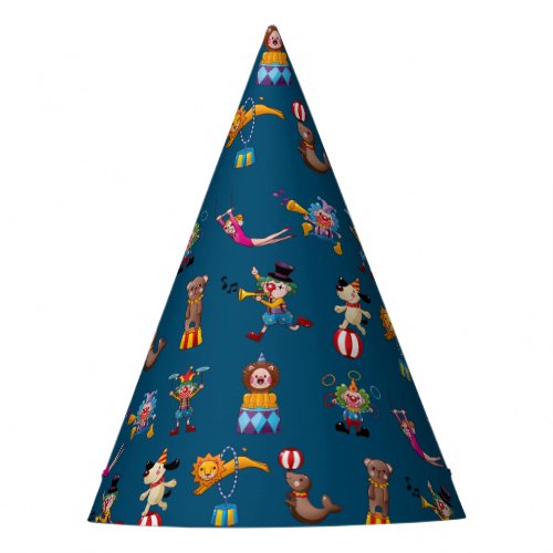 Fun Circus Party Acts Cartoon Pattern Blue Party Hat