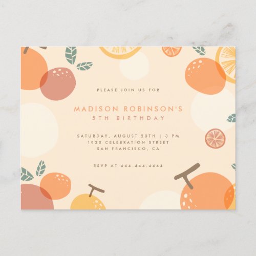 Fun Citrus Orange Frame Summer Kids Birthday Invitation Postcard