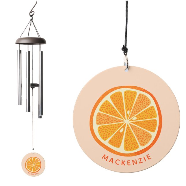 Fun Citrus Orange Slice Personalized Name Wind Chime (Fun citrus orange fruit slice personalized custom name wind chime)