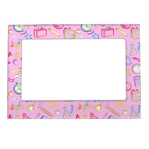Fun Classroom Icons on Pink Magnetic Photo Frame