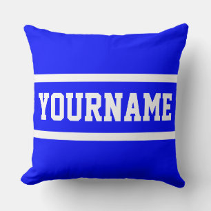 Fun Classy Bright Blue Athletic Text White Stripes Throw Pillow
