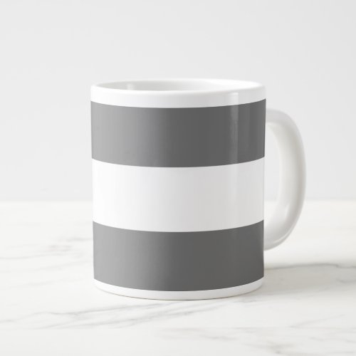 Fun Classy Sporty Modern Gray White Wide Stripes Giant Coffee Mug