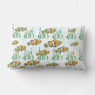 Fun Clown Fish Orange White Black Blue Bubbles Lumbar Pillow