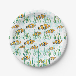 Fun Clown Fish Orange White Black Blue Bubbles Paper Plates
