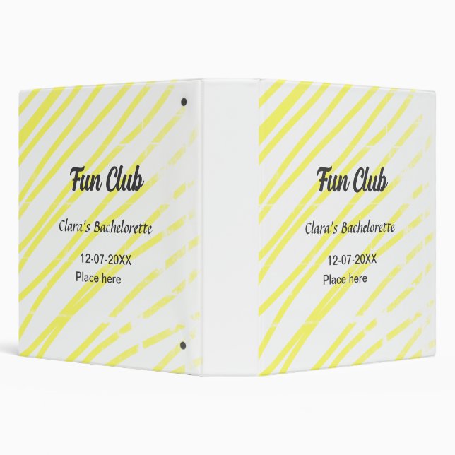 Fun Club bachelorette party yellow lines backgroun 3 Ring Binder (Background)