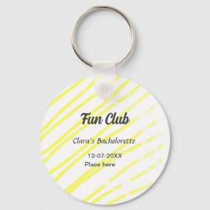 Fun Club bachelorette party yellow lines backgroun Keychain