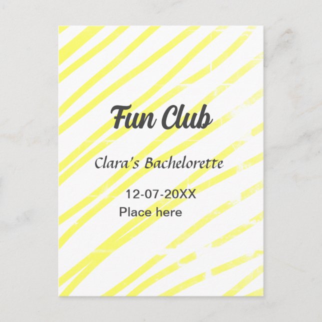 Fun Club bachelorette party yellow lines backgroun Postcard (Front)