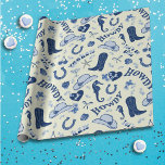 Fun Coastal Cowgirl Bach Club Pattern Wrapping Paper<br><div class="desc">Playful pattern in blue white tones featuring coastal / cowgirl elements (cowgirl boot,  hat,  horseshoe,  horse,  stars,  bows,  cherries,  seahorse,  starfish,  shell,  howdy,  yeehaw typography) as coastal / beach party / event gift wrap for bachelorette,  bridal shower,  birthday party,  graduation party etc.</div>