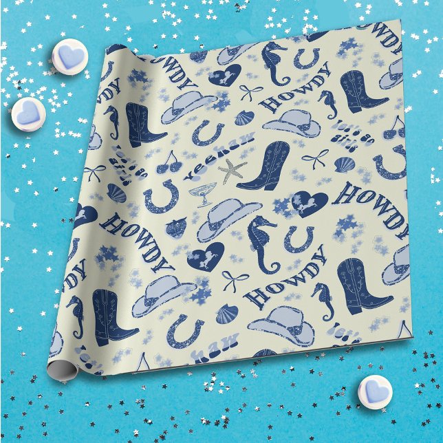 Fun Coastal Cowgirl Bach Club Pattern Wrapping Paper (Creator Uploaded)