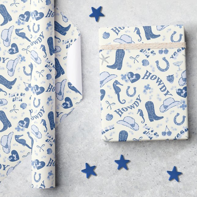Fun Coastal Cowgirl Bach Club Pattern Wrapping Paper (Creator Uploaded)
