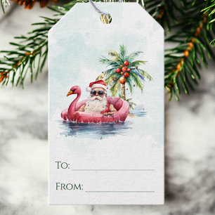 Fun Coastal Santa Claus Beach Christmas Gift Tags