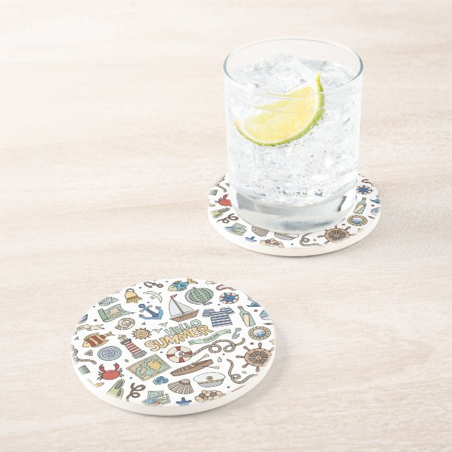 Fun Coastal Summer Beach Illustrations Coaster (Side)