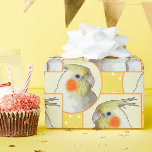 Fun Cockatiel Birthday Pattern Orange Yellow Bird Wrapping Paper