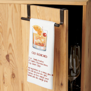 Fun Cocktail Bar Decor - Old Fashioned Recipe Kitchen Towel