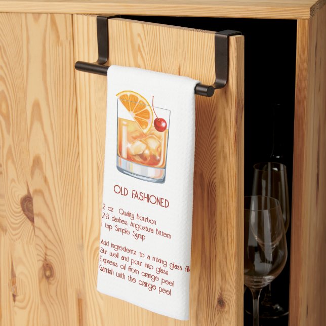  Fun Cocktail Bar Decor - Old Fashioned Recipe Kitchen Towel (Thirds Fold)