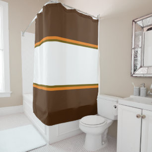 Fun Cocoa Brown Orange Wide White Racing Stripes Shower Curtain