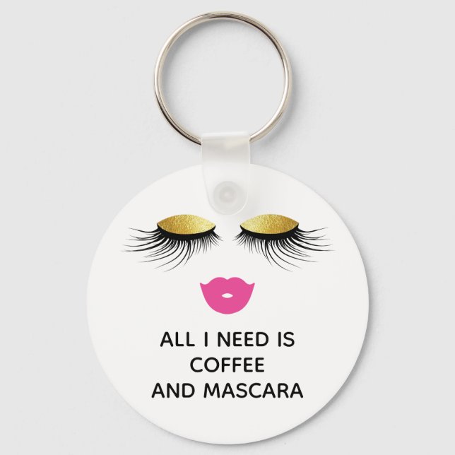 Fun "Coffee and Mascara" Keychain (Front)