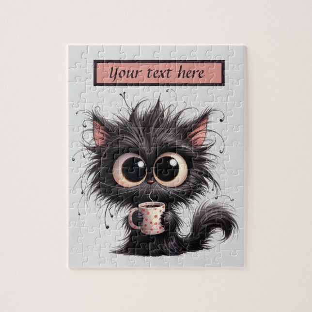 Fun coffee cat add text  jigsaw puzzle (Vertical)