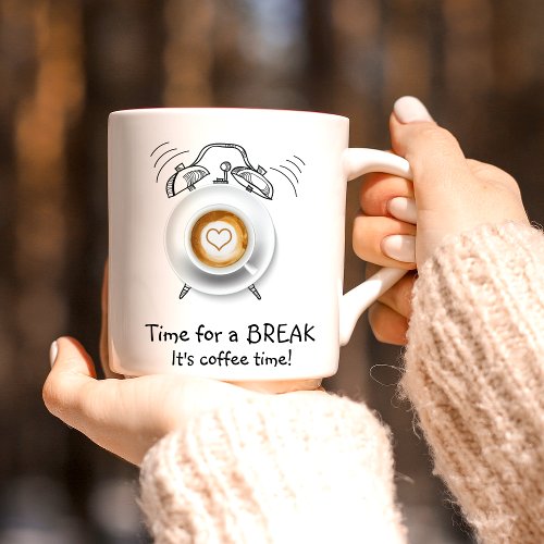 Fun Coffee Time Clock Line Drawing Mug