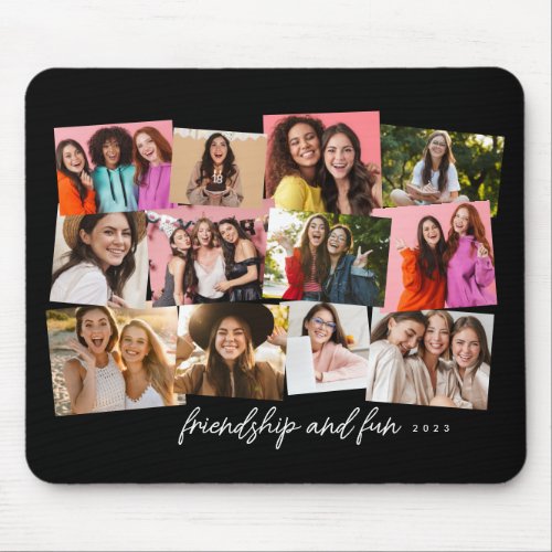 Fun collage 12 photo personalized black and white mouse pad