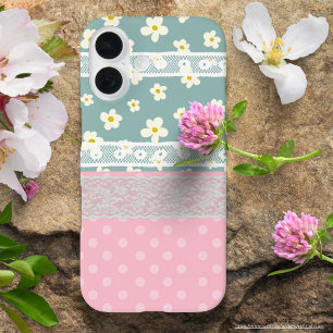 Fun collage colorful mixed pattern Girly Blossom iPhone 16 Case