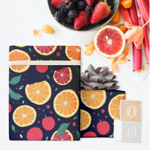 Fun Color Citrus Grapefruit Orange Leaves Pattern Wrapping Paper