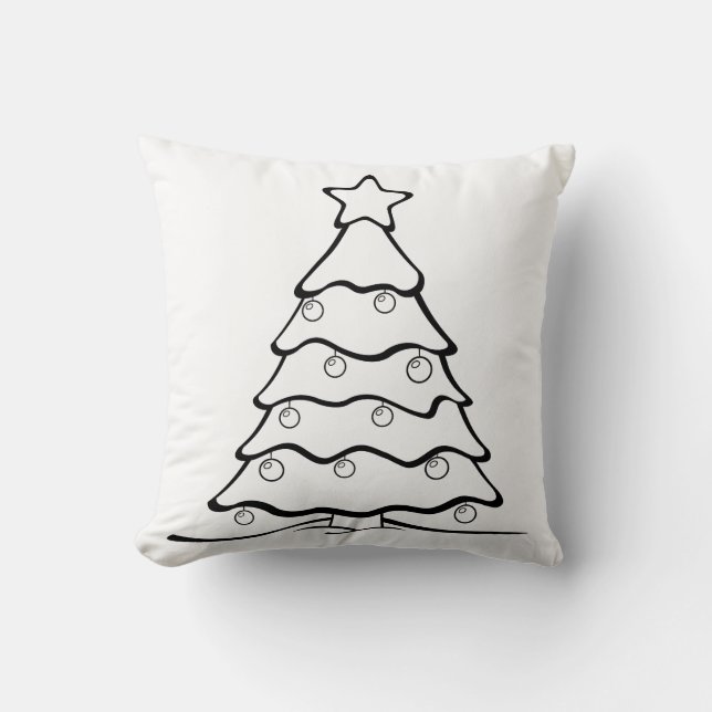 Fun Color Me Christmas Tree Crafty Throw Pillow (Front)