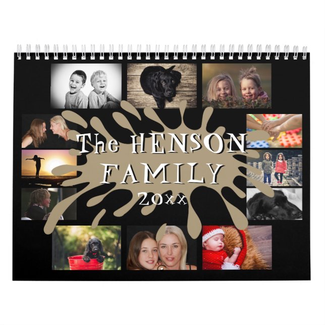 Fun Color Splash Black Family Photo Collage Calendar (Cover)