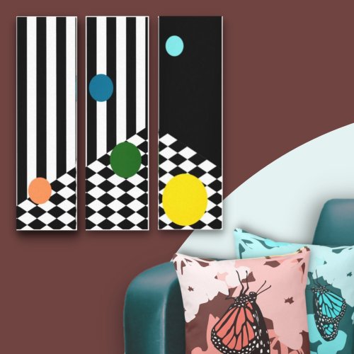 Fun Colored Bouncing Balls Black  White Room Canvas Print