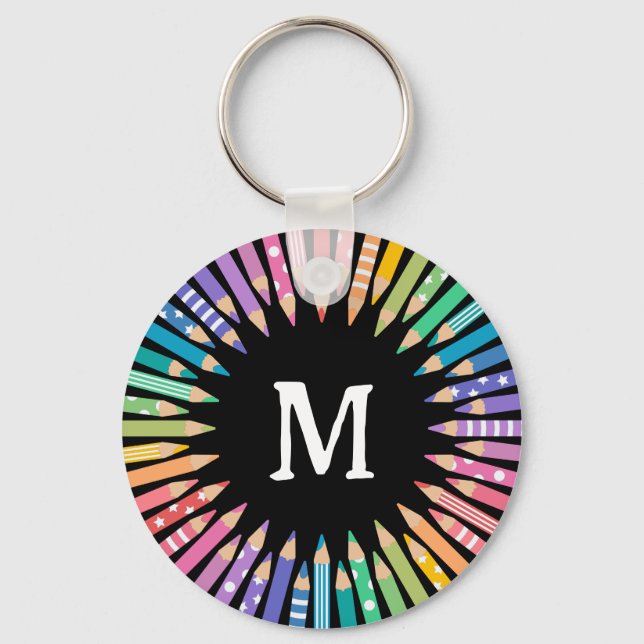 Fun Colored Pencils Monogram Art Studio Keychain (Front)