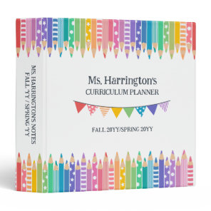 Fun Colored Pencils & Stars Teacher Curriculum 3 Ring Binder