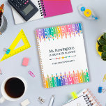 Fun Colored Pencils & Stars Teacher Curriculum Planner<br><div class="desc">Fun and colorful school teacher curriculum planner personalized with the teacher's name between rows of colored pencils, some with patterns, in soft rainbow colors. Kindergarten teacher curriculum planner with colorful stars, and pencils in soft shades of the rainbow, with some patterns like stripes, dots, and stars. Plan your fall semester...</div>