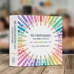 Fun Colored Pencils & Stars Teacher's Notes 3 Ring Binder<br><div class="desc">Fun and colorful school teacher binder personalized with the teacher's name surrounded by colored pencils, some with patterns, in soft rainbow colors, and custom text on the spine and the cover. Kindergarten teacher's binder with colorful stars, and pencils in soft shades of the rainbow, with some patterns like stripes, dots,...</div>