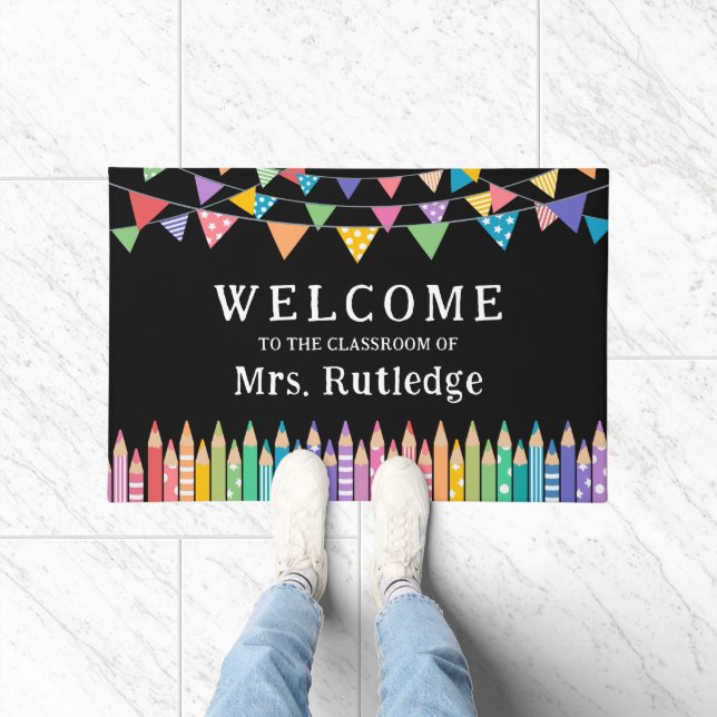 Fun Colored Pencils Welcome Teacher's Classroom Doormat (Indoor)
