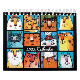 Fun Colorful 2023 Illustrated Cat Calendar