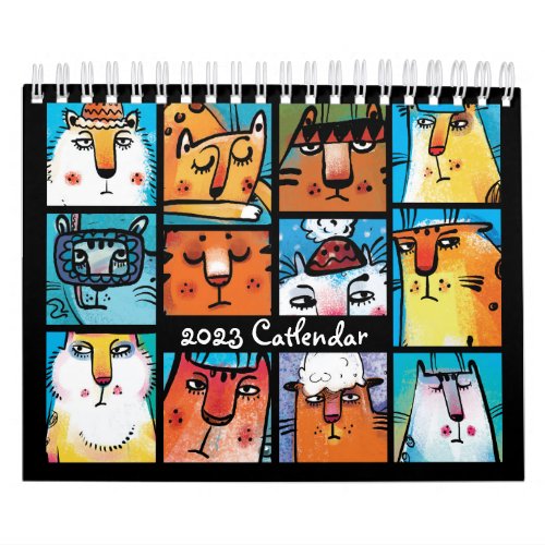 Fun Colorful 2023 Illustrated Cat Calendar