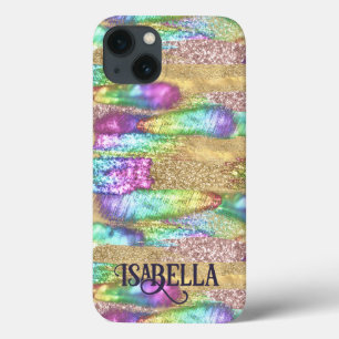 Fun Colorful Abstract Artsy Faux Gold Glitter iPhone 13 Case