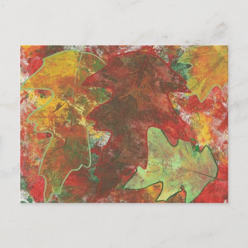 Fun Colorful Abstract Autumn Oak Leaves Postcards