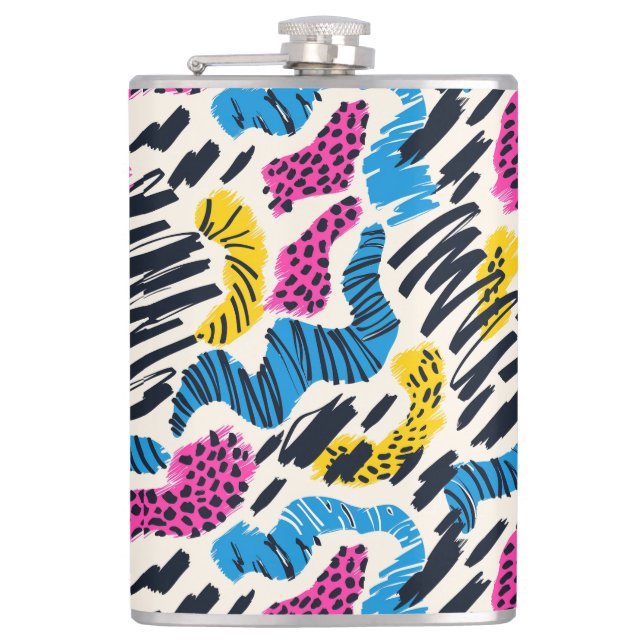 Fun colorful abstract drawing of animal patterns flask (Front)