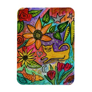 fun colorful abstract floral cat fish art magnet