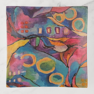 Fun colorful abstract painting trinket tray