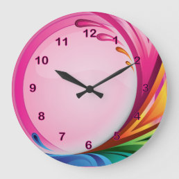 Fun Colorful Abstract Pink Large Clock