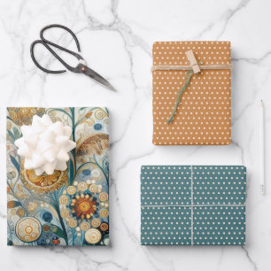 Fun Colorful Abstract Snowflakes Floral Art Wrapping Paper Sheets