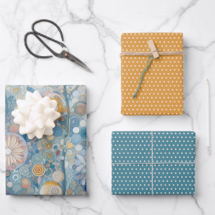 Fun Colorful Abstract Snowflakes Floral Art Wrapping Paper Sheets