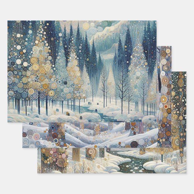 Fun Colorful Abstract Winter Wonderland Art Wrapping Paper Sheets (Set)
