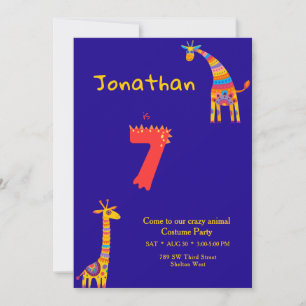 Fun Colorful Animal Themed 7th Birthday Invitation